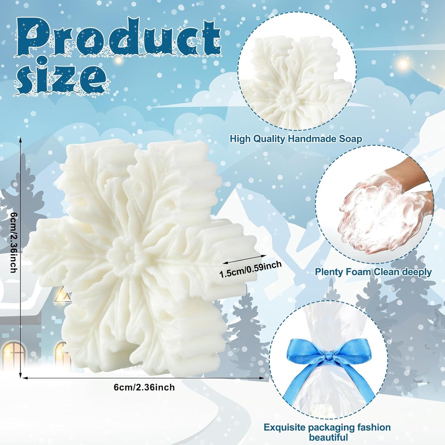 Demissle 20 Pcs Christmas Soap Bar Gift Set Snowflakes Handmade Soap Bulk with Scented Christmas Favors for Guests Holiday Stocking Stuffers for Xmas Bathroom Wedding Birthdays(White)