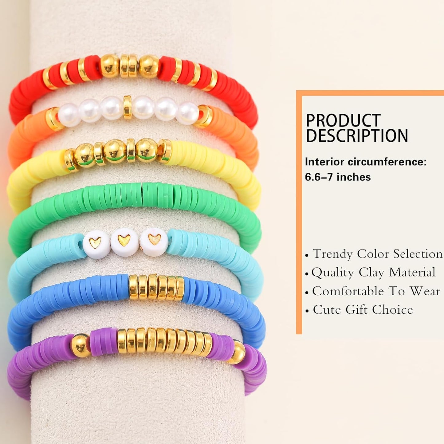 Friendship Bracelets Trendy Heishi Clay Bead Bracelets Stack Gold Beaded Stretch Bracelets for Women Boho Stackable Bracelets Bulk Cute Preppy Jewelry