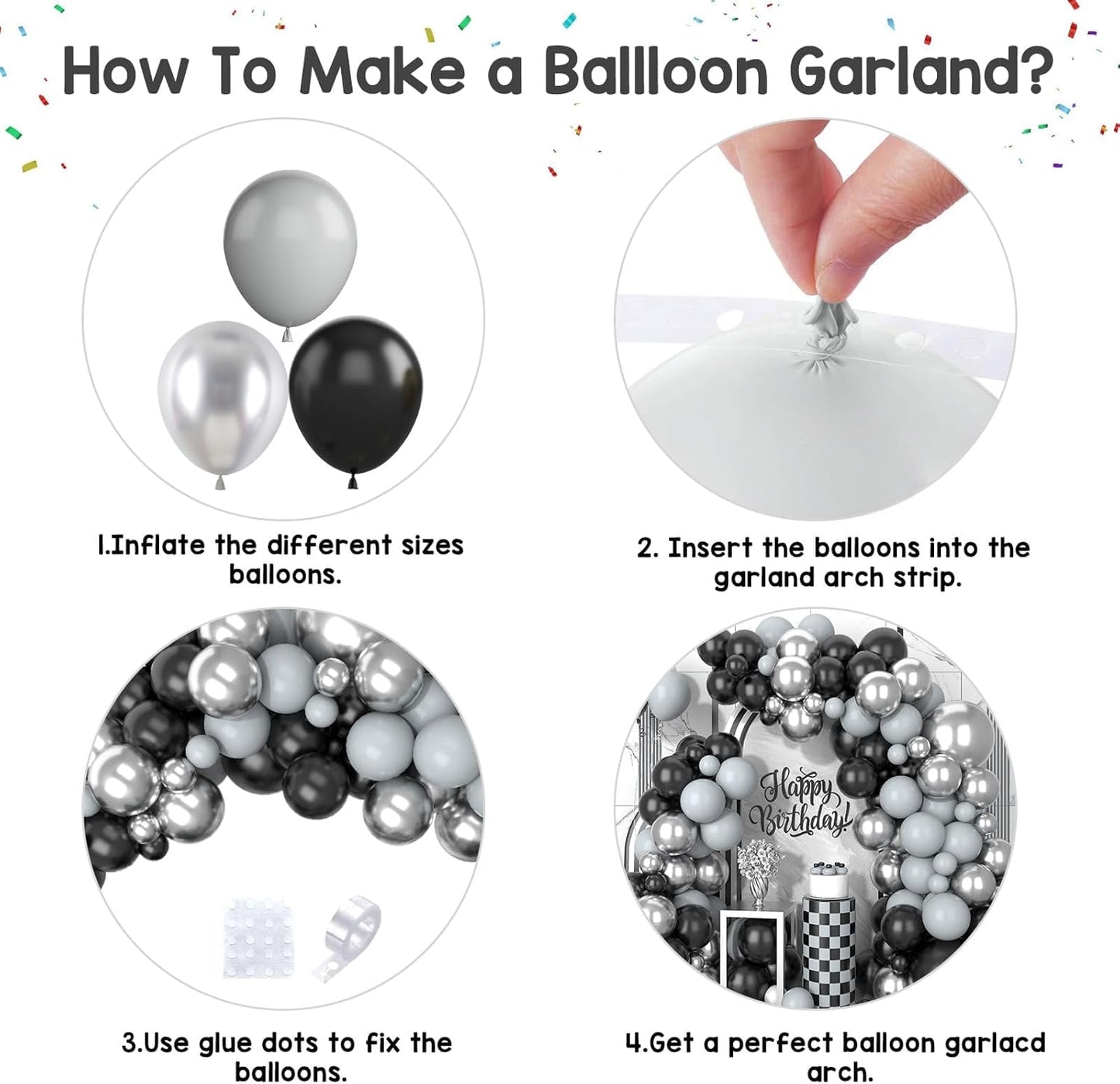 Black and Silver Balloon Arch Kit, 102Pcs Metallic Silver and Black Balloon Garland Kit Gray Party Balloons Grey Latex Balloons for Birthday Party Baby Shower Wedding Bridal Shower