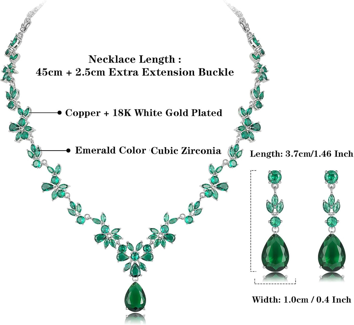 Hadskiss Jewelry Set for Women, Necklace Dangle Earrings Bracelet Set with White AAA Cubic Zirconia, Allergy Free Wedding Party Jewelry for Bridal Bridesmaid