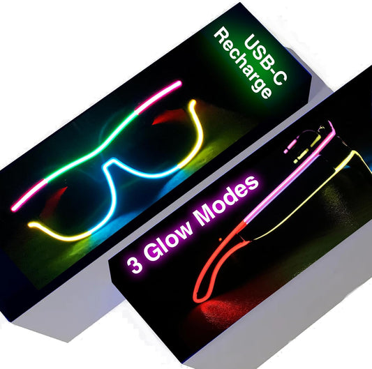 GS GLOWSEEN Led Light Up Glasses USB Type-C Rechargeable, Multi-color Neon Glow Glasses Rave Sunglasses for Men Women Party Outfits,EDM,Halloween,Christmas