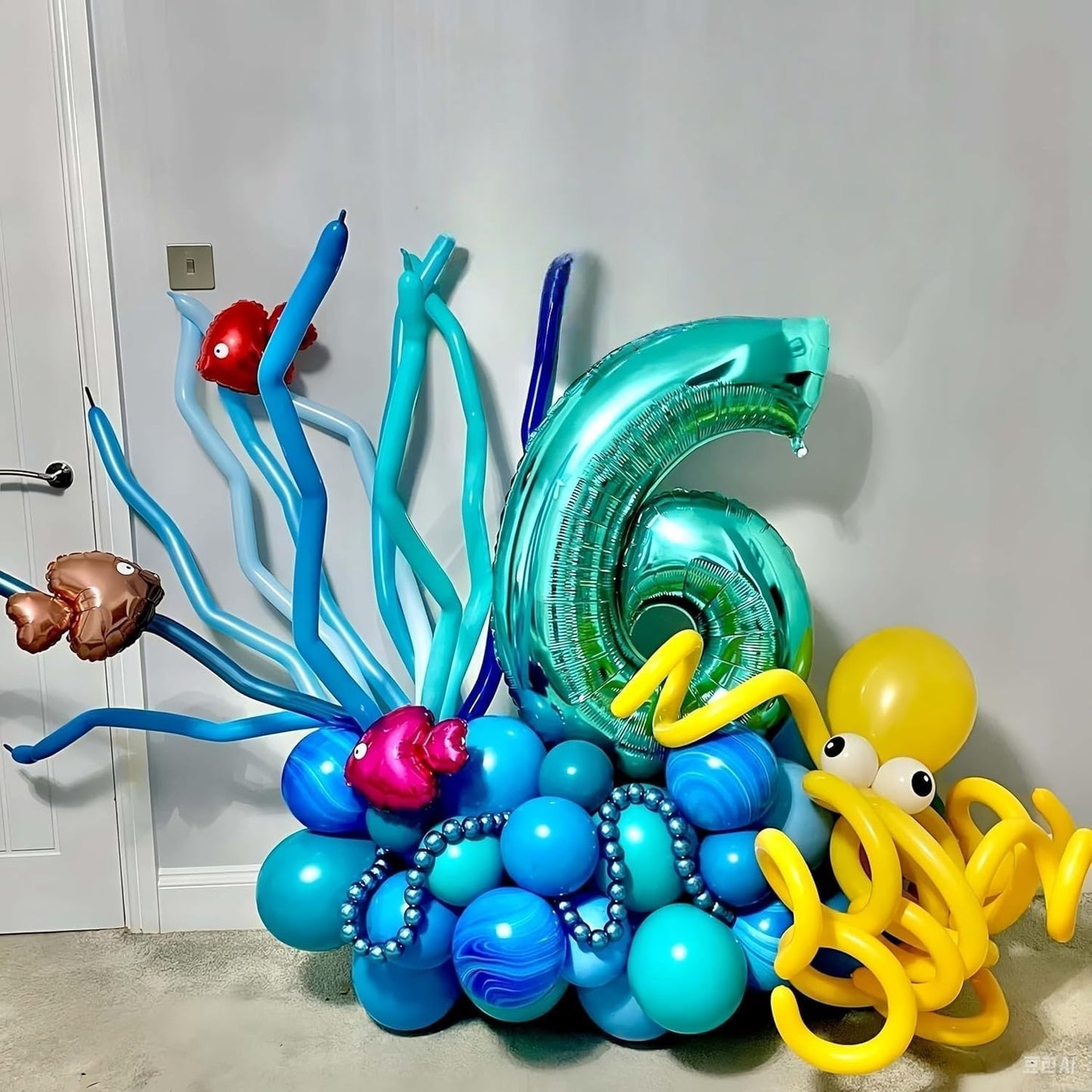 202 PCS Under the Sea Party Decorations Balloons Arch, Teal Blue Balloon Arch Garland Kit, DIY Octopus Clear Balloons Ocean Birthday Party Themed Decoration for Marine Shark Baby Shower Decor