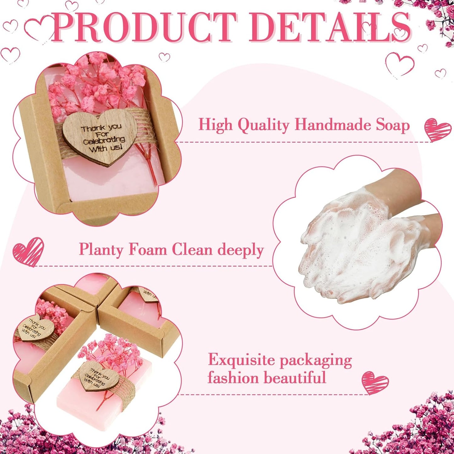 Demissle 30 Pcs Mini Scented Soap Wedding Party Favors Gifts Baby Shower Bridal Shower Handmade Natural Soap Favors for Guests in Bulk for Wedding Souvenirs Engagement Party(Pink)