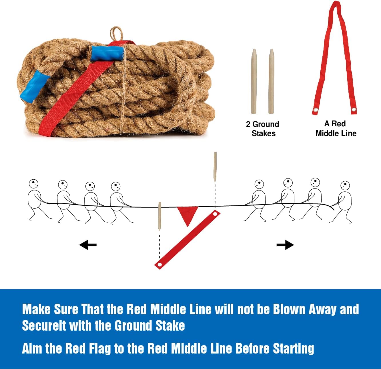 GOTHINK Tug of War Rope with Flag for Kids and Adults - Soft Natural Jute Fiber Rope for Field Day Team Building Party Game Camping Backyard Outdoor Games 20ft Long,Brown