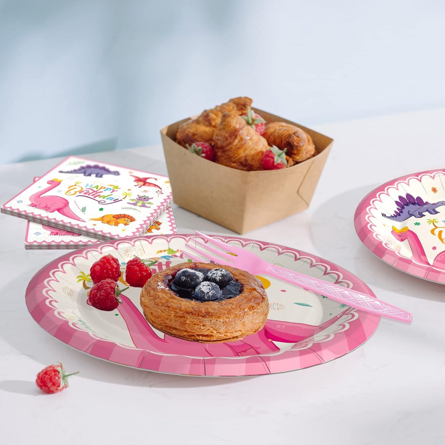 120 Pcs Pink Dinosaur Birthday Party Plates Napkins Girls Dinosaur Theme Birthday Party Tableware Disposable Paper Plates Napkins Party Decorations Supplies for 30 Guests