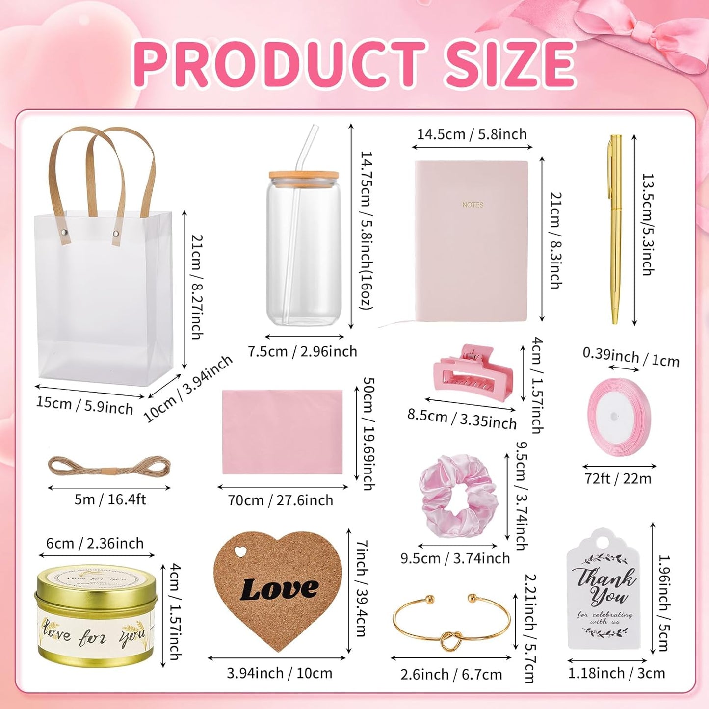 68Pcs Baby Shower Prizes for Game Winners Gifts Wedding Bridal Shower Gifts Including Glass Cans Notebooks Soy Candles Hair Clips for Baby Shower Wedding Bridal Shower Game Prizes (6, Pink)