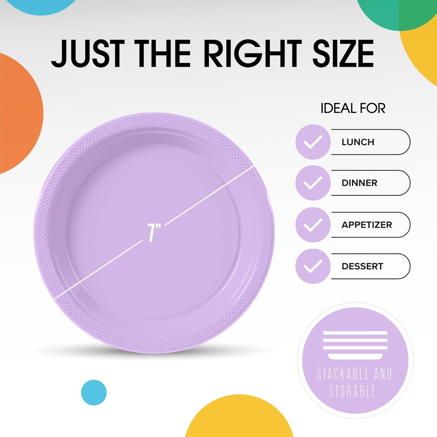 Party Solids Lavender Plastic Plates Bulk 7" Lavender Disposable Plates For Party Supplies 600 Pieces Disposable Dinner Plate Heavy Duty 350 GSM Plate Sets, Plastic Dinnerware Sets