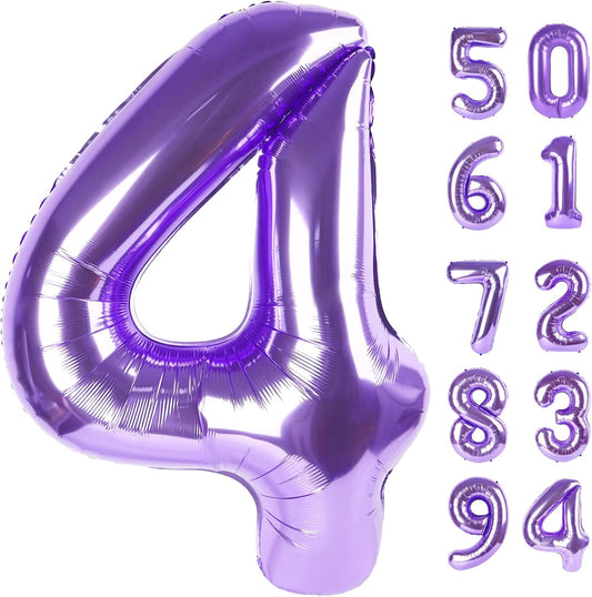 Purple 4 Balloon, Number Balloon 40 Inch, 4th Purple Party Decorations, Four Large Numbers for Party Decor, Number 4 Balloon
