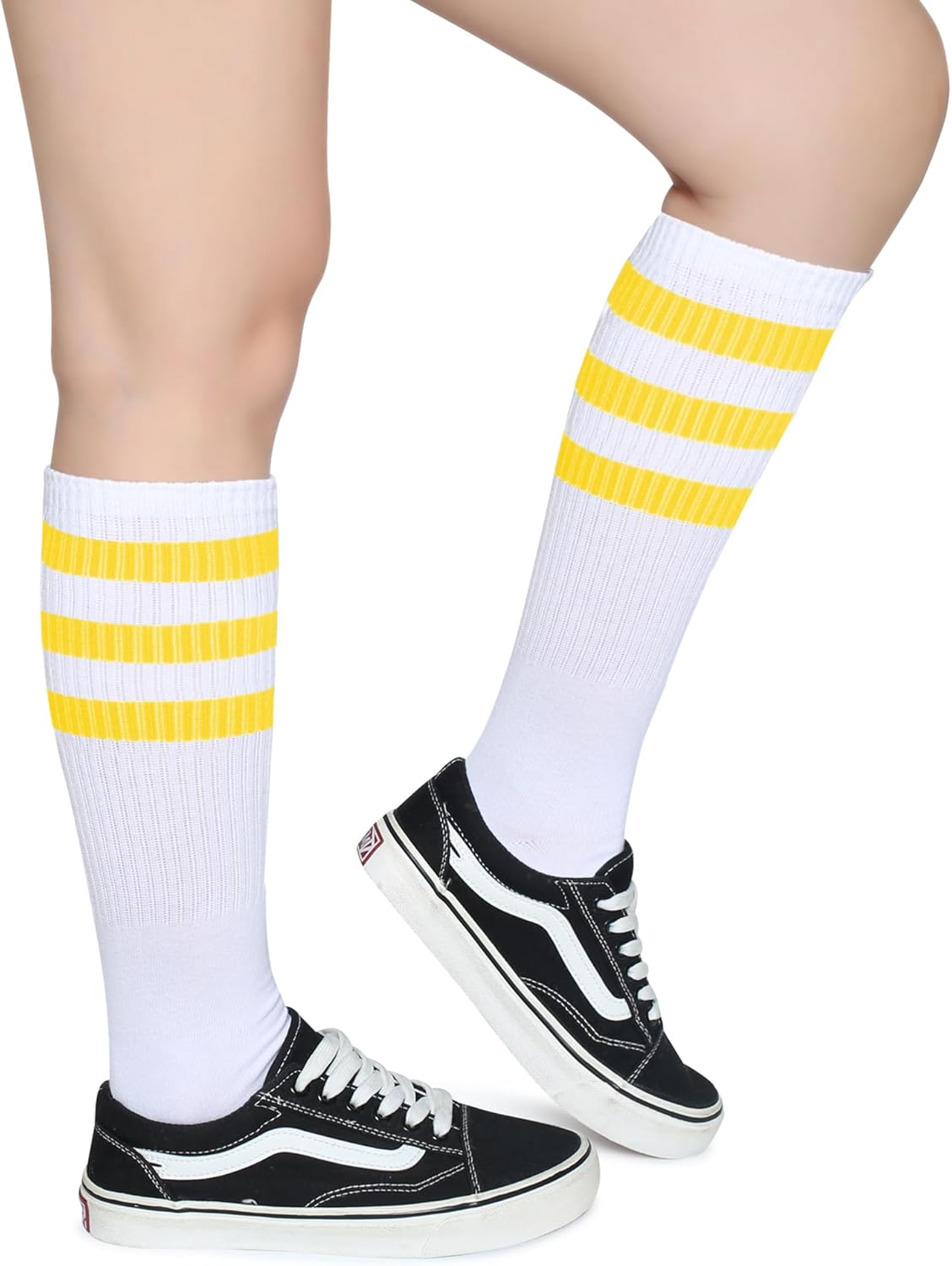 Henwarry Classic Triple Stripes Over the Calf Cotton Retro Tube Socks for Men and Women