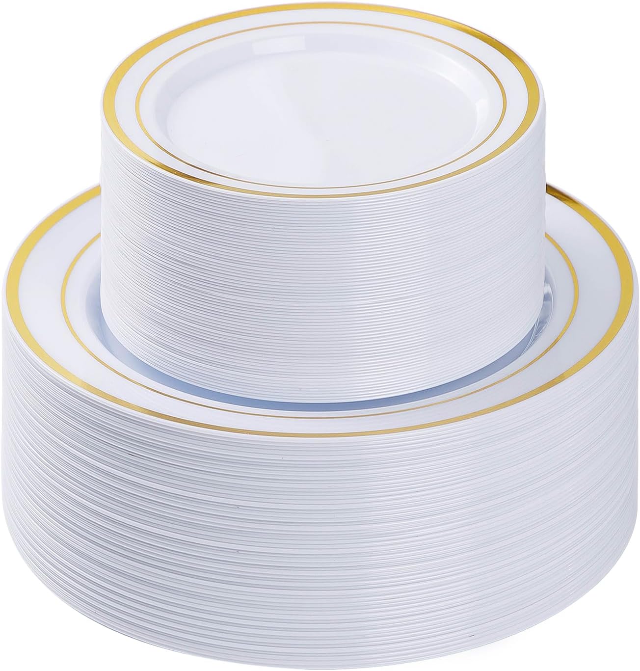 BESTVIP 100PCS Gold Plastic Plate, Disposable Party Plates with 50 Dinner Plates and 50 Dessert Plates, Plastic Plate for Parties, Wedding and Birthday