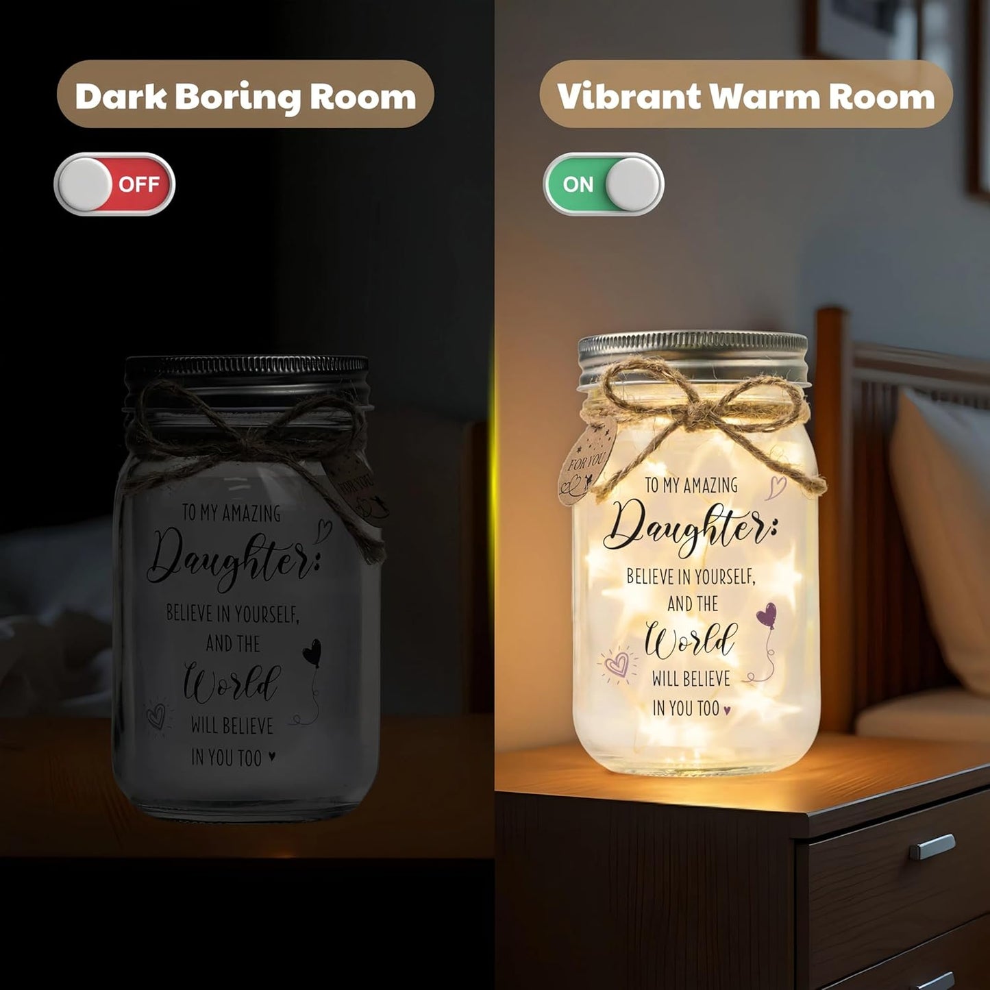 SOLMAY Mason Jar Night Light for Daughter – Sentimental Birthday, Christmas, Graduation & Mother’s Day Gift from Mom or Dad – Inspirational Decorative Jar Lamp with LED Fairy Lights