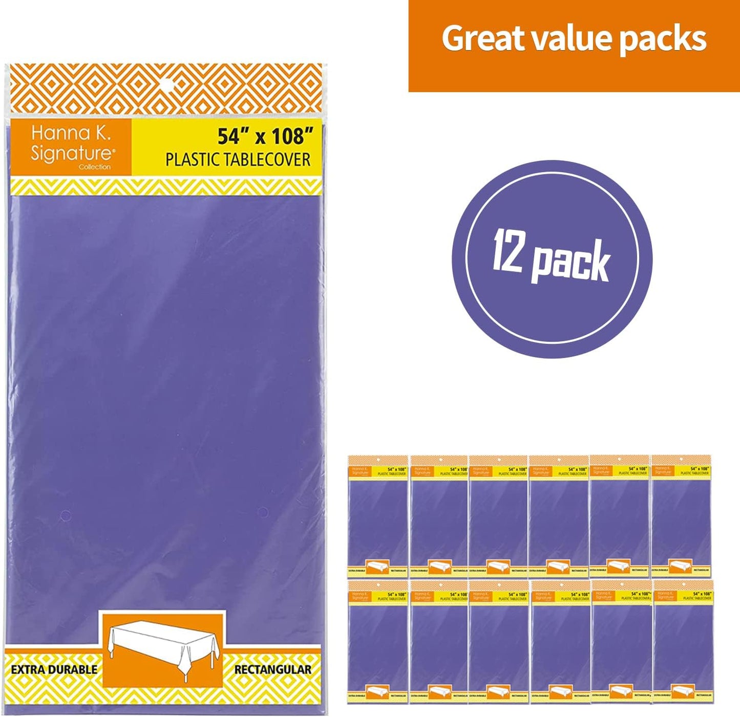 Purple Disposable Plastic Tablecloth for Rectangle Tables (12 Pack) Premium Decorative Table Cloth for Parties, Events & Weddings, Indoors & Outdoors, 54 x 108 inches, Plastic Table Cover