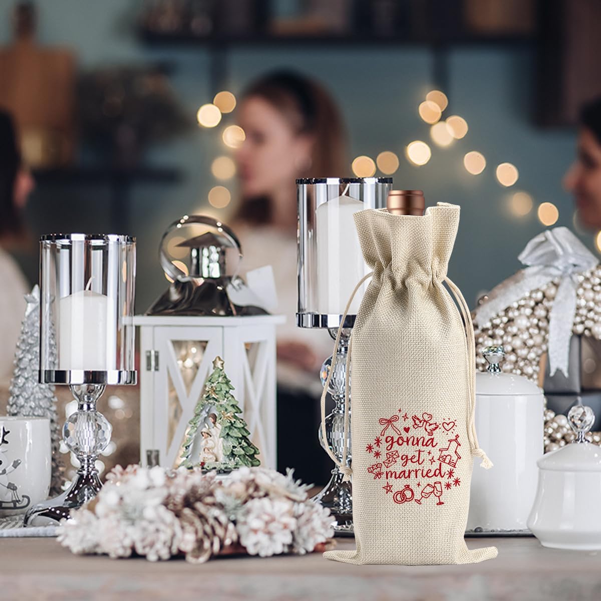 Engagement Wine Gift Bag Wedding Engaged Gifts for Newlyweds Couple Women Men Bridal Shower Gifts for Bride and Groom Pairs Well with Wedding Planning Gonna Get Married Wine Bags