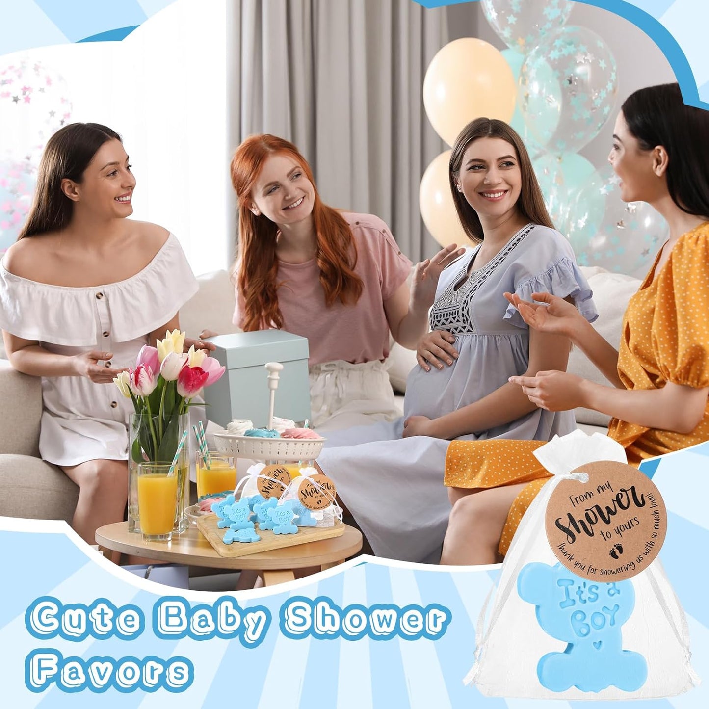 25 Sets Baby Shower Soap Favors for Guests Girl Boy Mini Footprint Handmade Scented Soaps with Thank You Tags and Organza Bags for Shower Gender Reveal Party Favors(Blue,Bear)