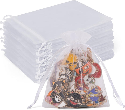 Crweety 50 Pack White Organza Bags 3x4 Inch, Small Mesh Gift Bags for Jewelry Sachet, Elegant Small Mesh Bag Drawstring for Candy Wedding Party Favor, Bridal Shower, Baby Shower & Christmas Gifts