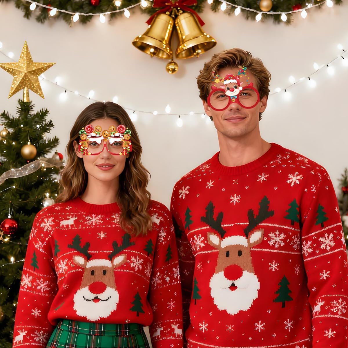 16 Pcs Christmas Glasses 16 Designs Including Christmas Tree And Santa Glasses for Christmas Party Decorations Holiday Photo Booth Props