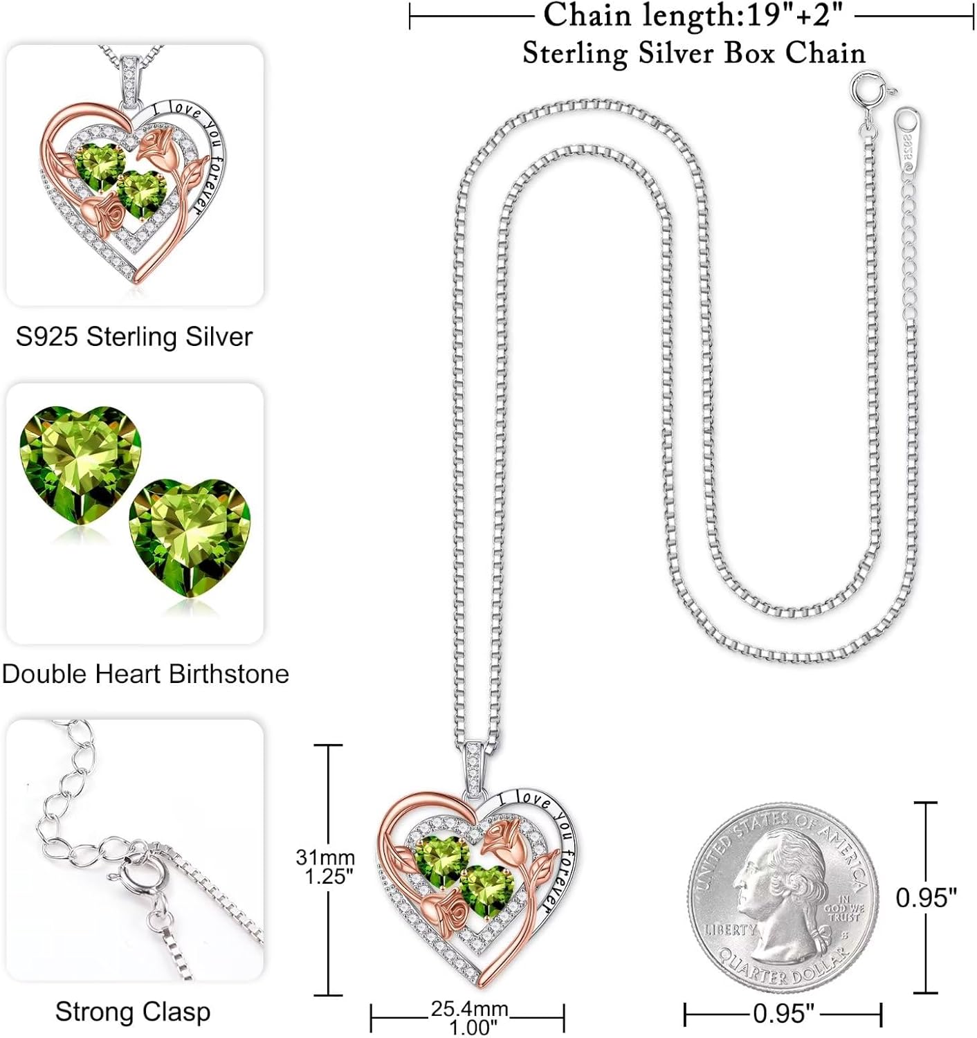 Iefil Birthstone Necklace for Women - Sterling Silver Birthstone Necklace Anniversary Birthday Gifts for Her Wife Mom Daughter