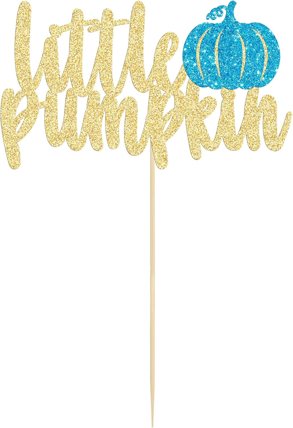 Gyufise Little Pumpkin Cake Topper - Blue Glitter Fall Boy Baby Shower Cake Decoration for Birthday, Halloween, Thanksgiving Party Supplies (1Pcs)