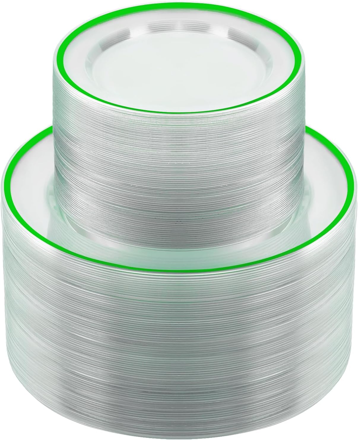 200PCS Green and Clear Plastic Plates, Green Disposable Plate Set with 100 Dinner Plates and 100 Dessert Plate for Party, St. Patrick's Day