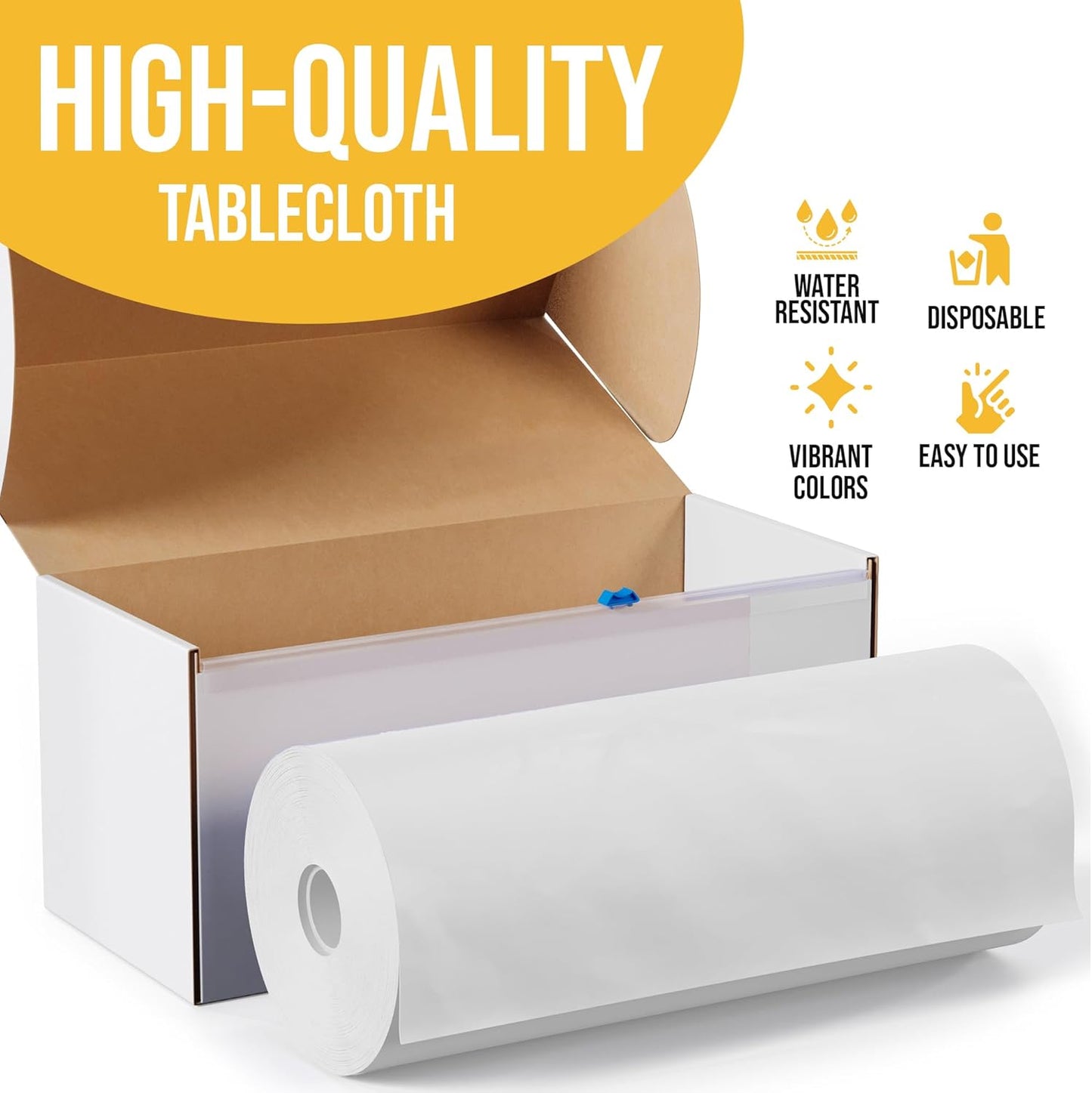 Party Solids 54 Inch X 100 Feet White Plastic Table Cover Roll in A Cut - to - Size Box with Convenient Slide Cutter. Cuts Up to 12 Rectangle 8 Feet Plastic Disposable Tablecloths