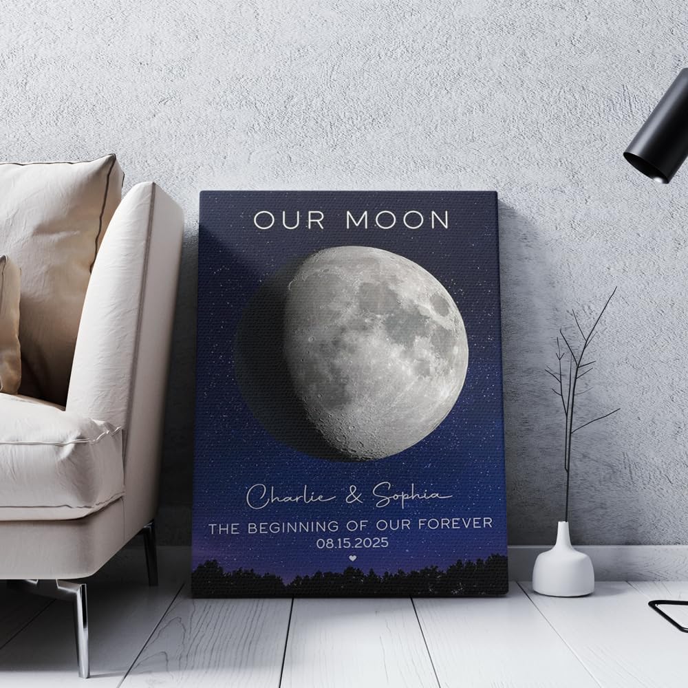 GABITA Personalized Wall Art for Couples, Anniversary Canvas for Couple Parent Grandparent, Our Moon Couple Gift Moon Phase Art Gift for Her Wedding Gifts Personalized Poster