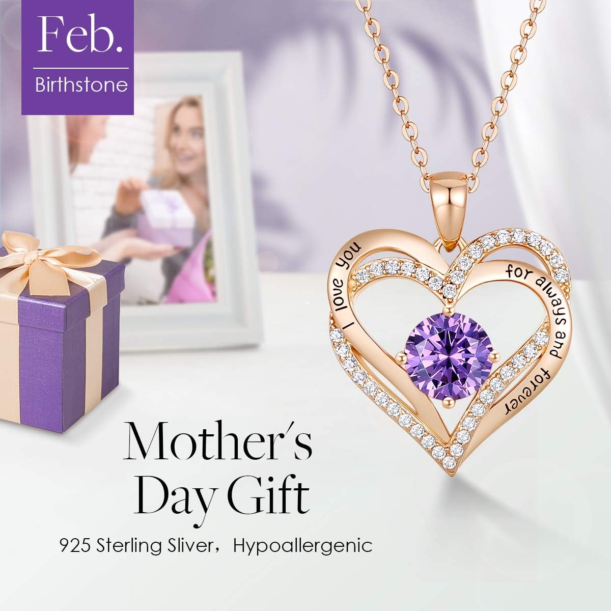 CDE Forever Love Heart Necklaces for Women, Wedding Anniversary, Birthday Mothers Day Christmas Day Gifts for Mom, Mother, Wife, friend, S925 Silver Jewelry with Birthstone Pendant