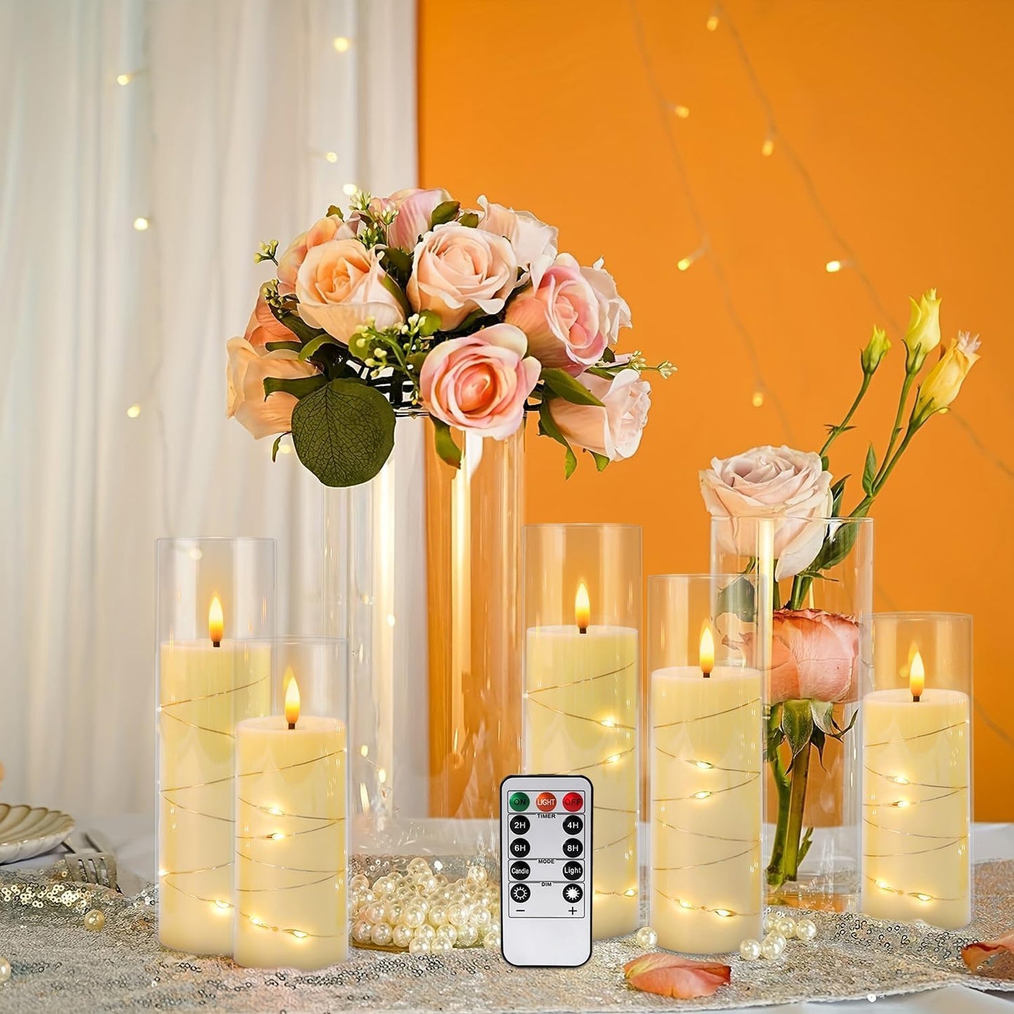 24 Pack Christmas Decoration Flickering Flameless Candles,Battery Operated Candles,LED String Lights LED Candles for New Year, Home Decor, Parties,Wedding(D2.2 xH 5" 6" 7") (Ivory)