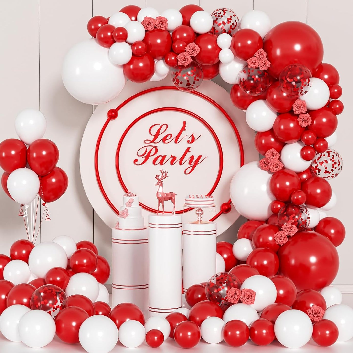 140Pcs Red and White Balloon Arch Kit for Birthday, Wedding, Engagements, Baby Shower, Christmas, Anniversary Party Decoration