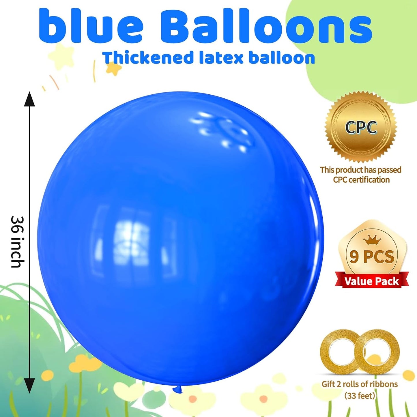 KAWKALSH Dark Blue Balloons 9pcs 36 Inch Extra Large Big Jumbo Giant Matte Navy Blue Latex Balloons for Graduation New Year Weddings Father's Day Baby Shower Birthday Party Decorations