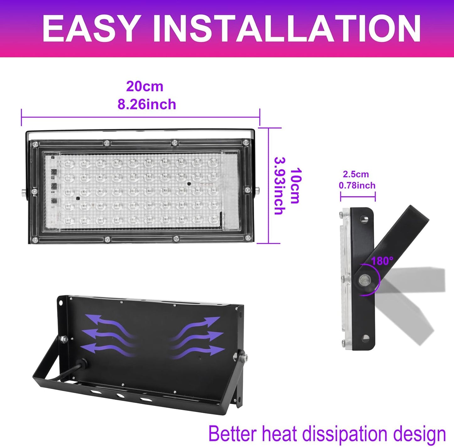 50W LED Black Lights for Glow Party, IP65 Waterproof UV Blacklight Floodlight 395nm Black Light Spotlight Purple Black Light Flood Light Fluorescent UV Light Lamp for Halloween Decor (4 Pack)