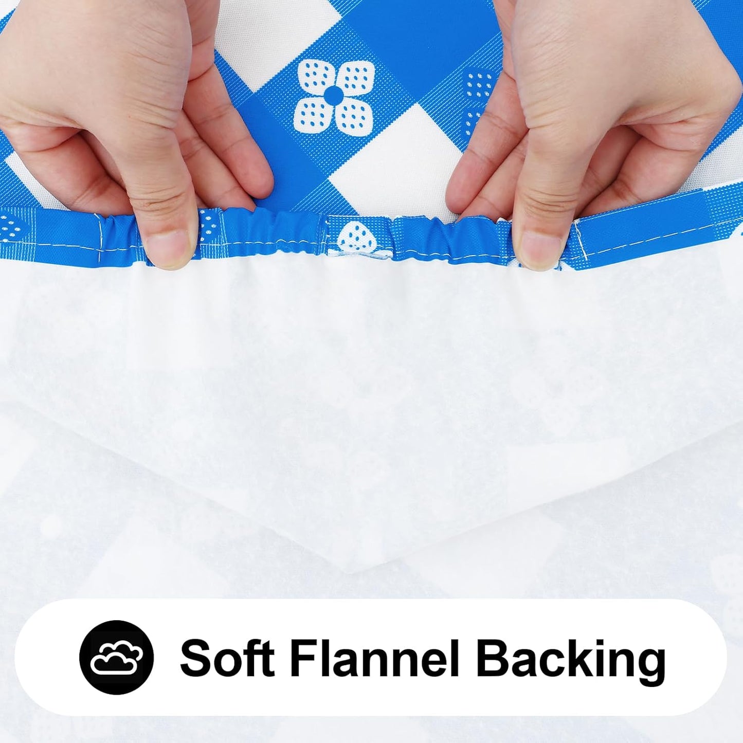 Rectangle Vinyl Table Cloth, Waterproof Elastic Fitted Tablecloth with Flannel Backing, Plastic Table Cover for Picnic, Camping, Outdoor (Blue & White, 30"x60")