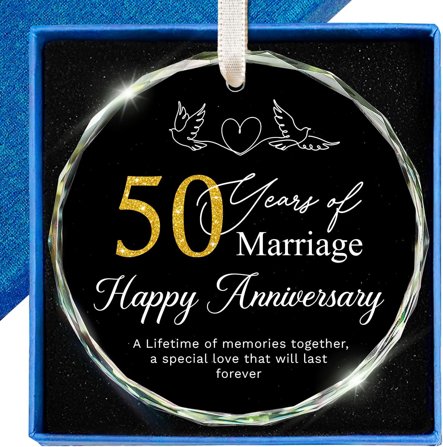 50th Anniversary Wedding Gifts for Couple - 50 Year Anniversary Wedding Gift Ideas for Parents, Husband, Wife, Her, Him - Best 50th Decoration Glass Ornament