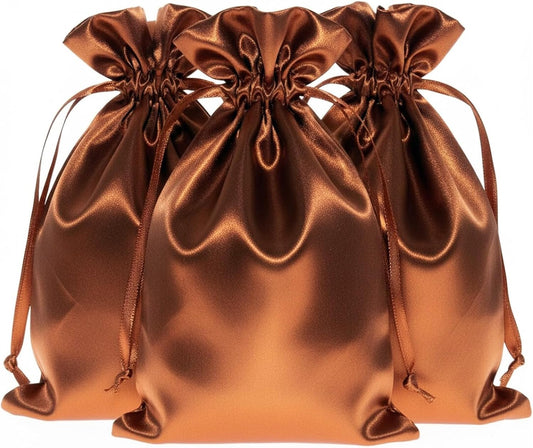 Knitial 5" x 8" Copper Satin Gift Bags, Jewelry, Wedding Favor Drawstring Bags Baby Shower Christmas 50 Count
