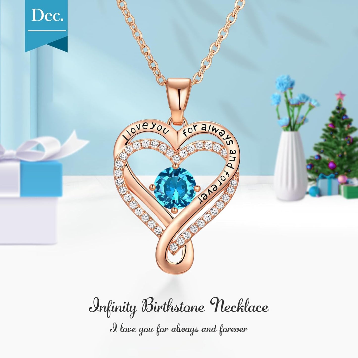 18K Rose Gold Infinity Love Heart Birthstone Necklace for Women Wife, Anniversary for Women Wife Birthday Gift for Her Girlfriend Mom Daughters, I Love You Women's Jewelry S925 Sterling Silver