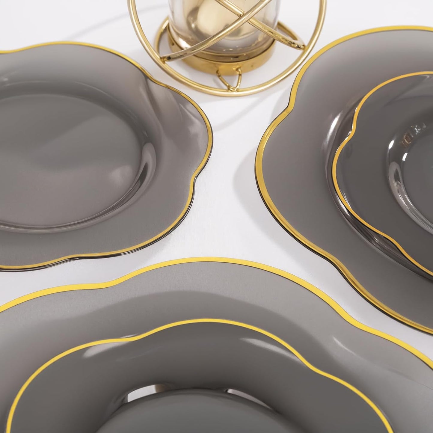 Liacere 100PCS Durable Plastic Plates-Gray Plastic Plates with Gold rim-100PCS Gray Dinner Plates, Perfect for Wedding & Party & Holiday