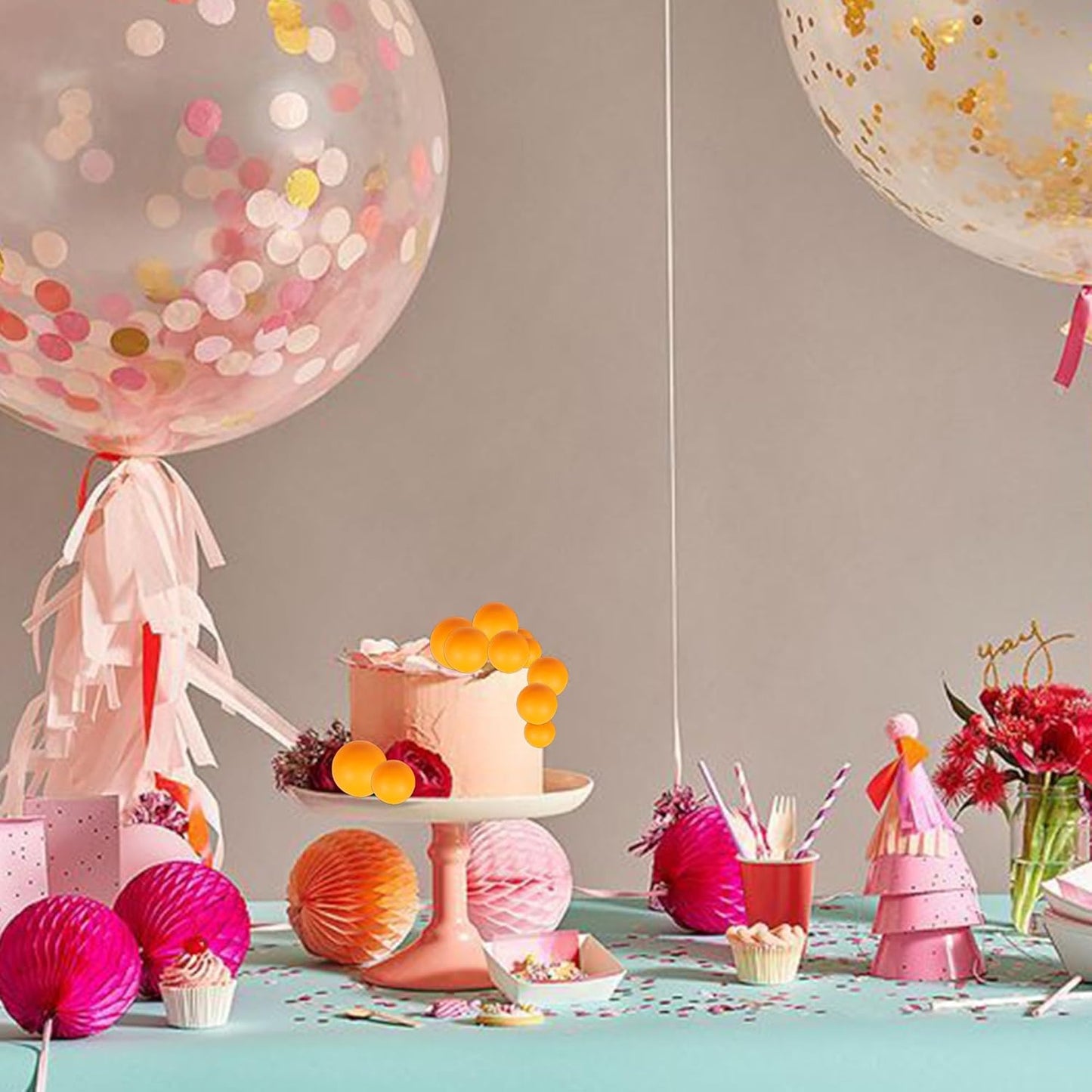 24 PCS Balls Cake Toppers Ball Cake Picks Foam Ball Shaped Cupcake Toppers Mini Balloons Baby Shower Cake Decorations for Wedding Enaggement Bridal Shower Birthday Party Supplies Orange