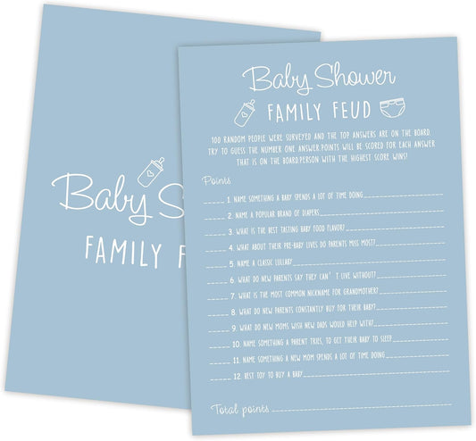 Baby Shower Family Feud Game - 30 Cards, Answer Key, Gender Neutral Decorations for Boy & Girl - Bluish