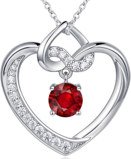 Heart Birthstone Necklaces Gifts for Women Wife, Jewelry for Women Wedding Anniversary Birthday Gifts for Wife Girlfriend Mom Christmas Valentines Gifts S925 Sterling Silver