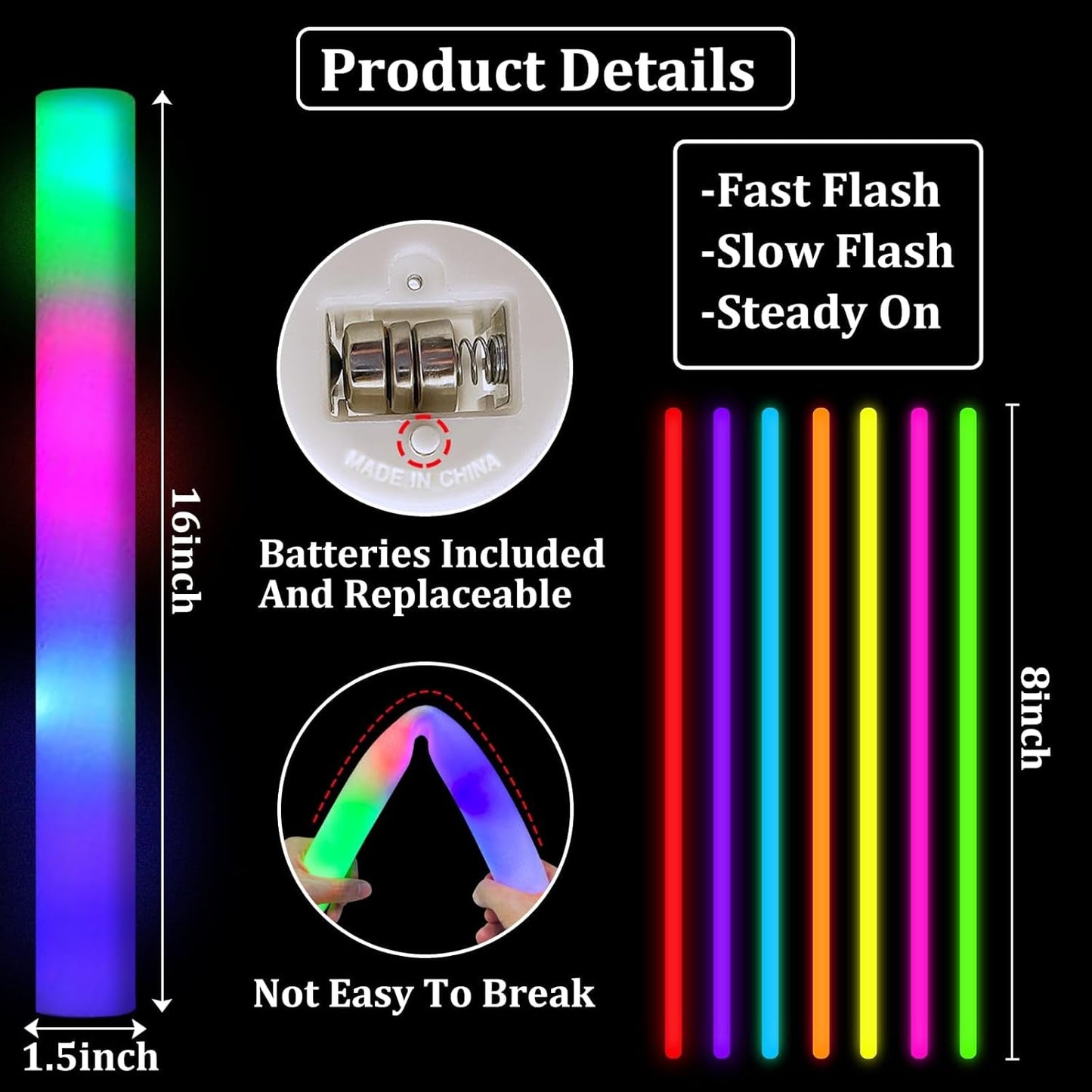 Camlinbo 148 PCS Glow in the Dark Party Supplies- 24 Pcs 16" Foam Glow Sticks, 24 Pcs LED Glasses, 100Pcs Glow Sticks Necklaces Bracelets Light Up Party Favors Pool Party Wedding Concert Halloween