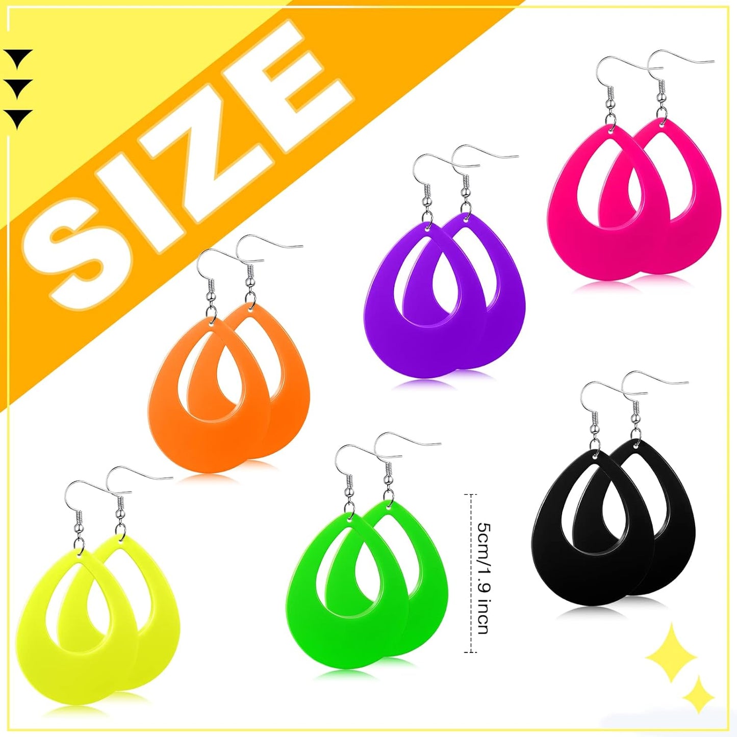 Yinkin 6 Pairs 80s 90s Neon Earrings Lightning Earrings for Women Halloween Costume Party Dancing Glow Party Accessory