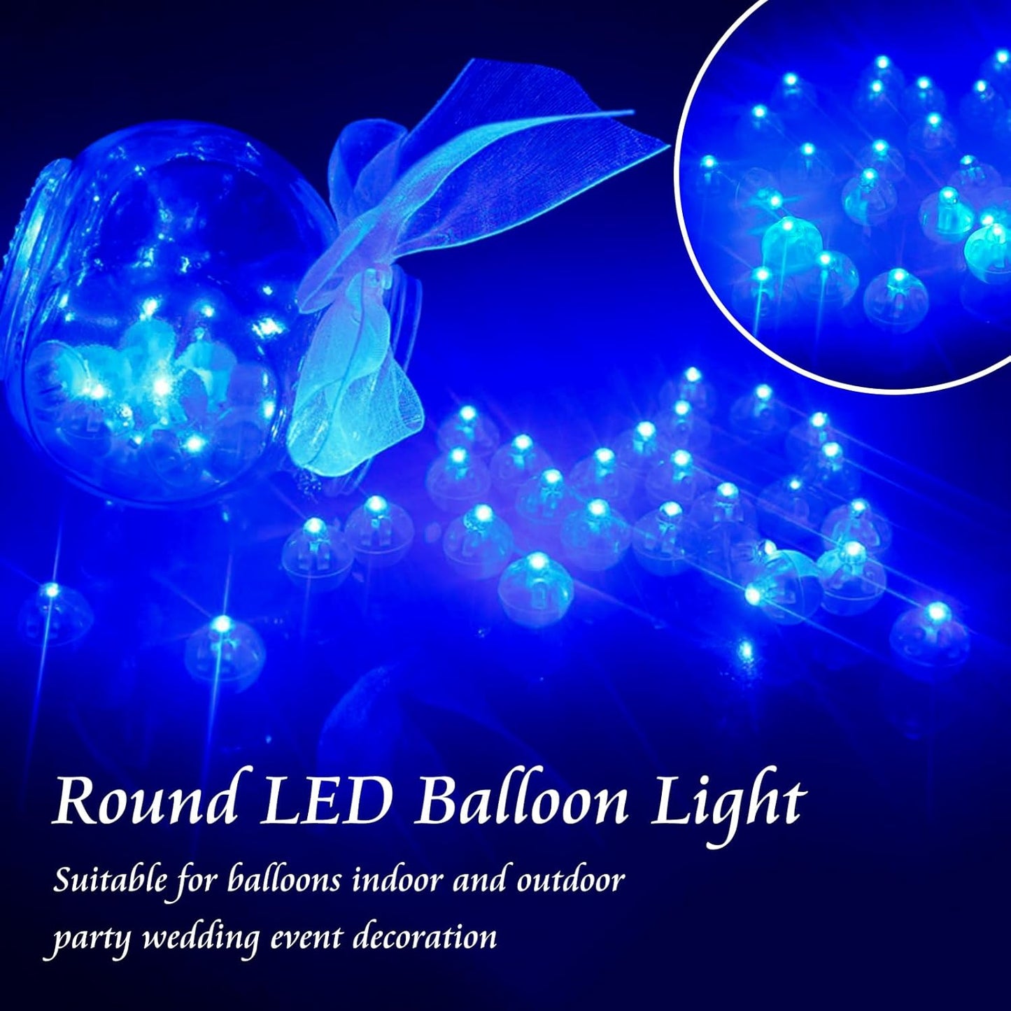 100pcs Mini Led Lights - Round, Long Standby Time Multicolor Ball Light Paper Lantern Balloons for Birthday Party, Christmas, Halloween Decoration (Blue, 100 PCS)