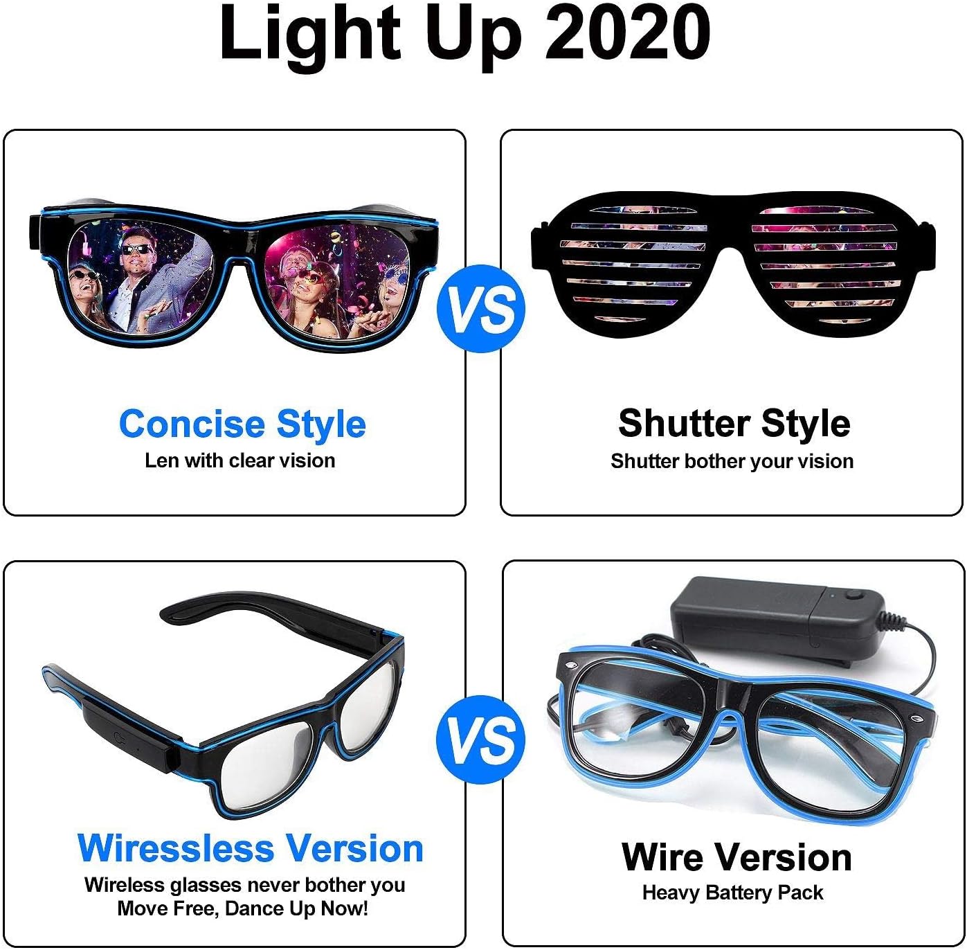 YouRfocus Wireless LED Light Up Glasses Glow in the Dark Neon Rave Glasses for Rave Party, EDM, Halloween, Christmas (Yellow)