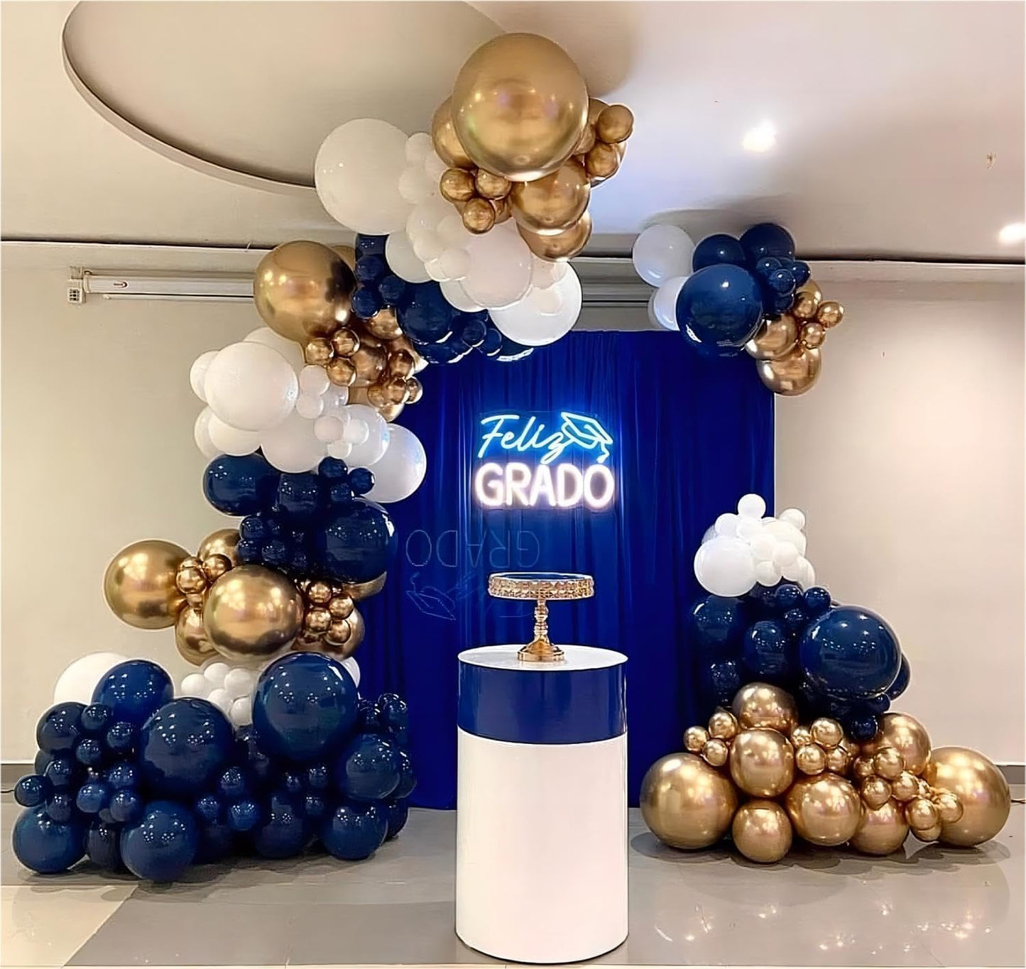 Blue and Gold Balloon Arch Kit, 188Pcs Gold Star Balloons with Navy Blue and Gold White Latex Balloon Garland kit, Different Size Balloons for Anniversary Wedding New Year Birthday Decorations