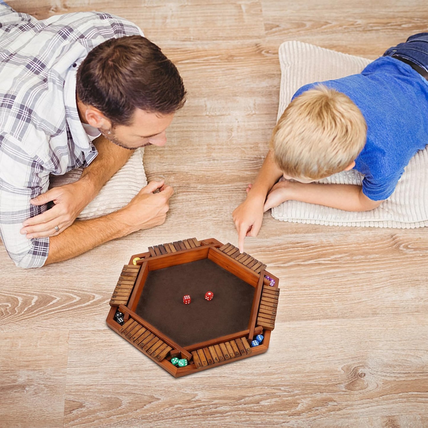 Juegoal Wooden Shut The Box Dice Game for 1-6 Players, Upgrade Tabletop Board Game with 12 Dice for Kids Adults Families, Classics Travel Portable Classroom Home Party Pub Board Game Sets