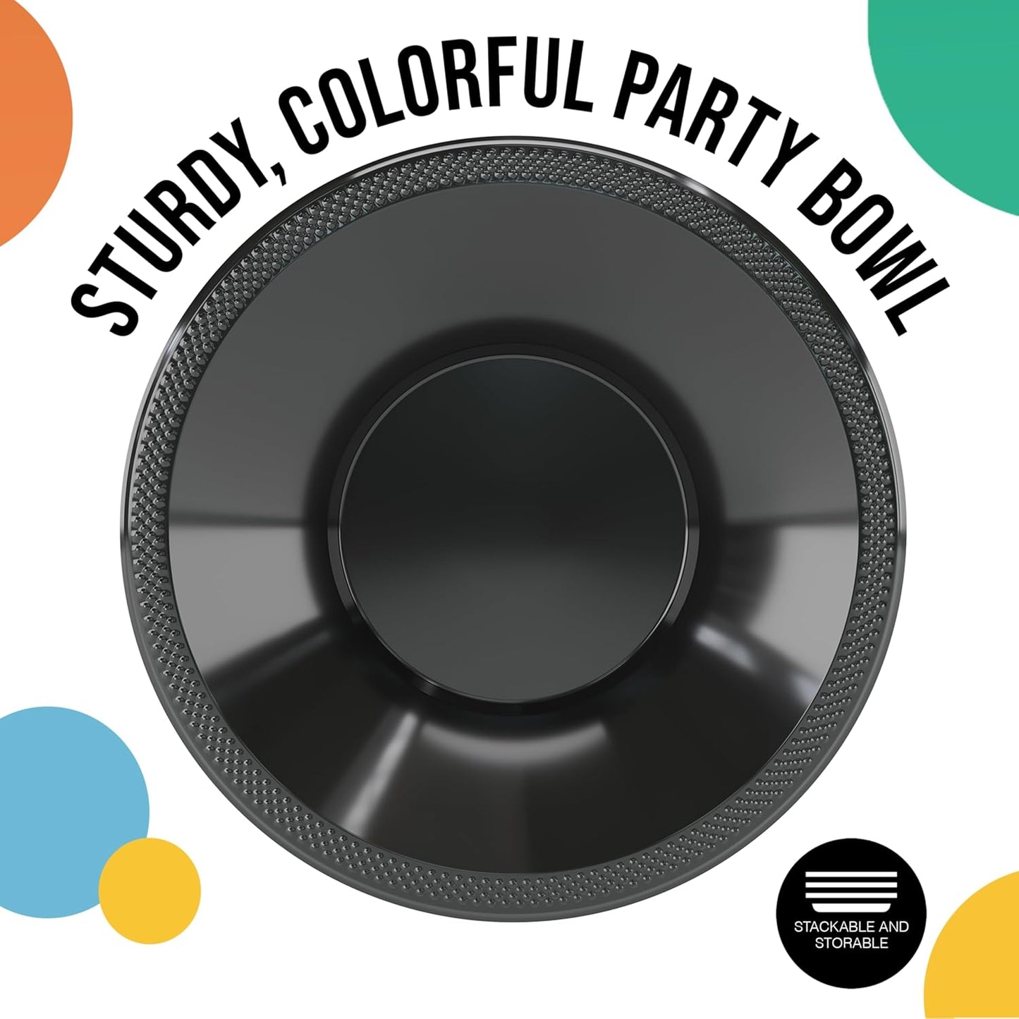 Exquisite Party Solids 12 Oz Black Plastic Bowls Disposable Bowls for Hot Food Soup 100 Pcs - For Soup, Salad, Cereal, Desserts & Party Supplies