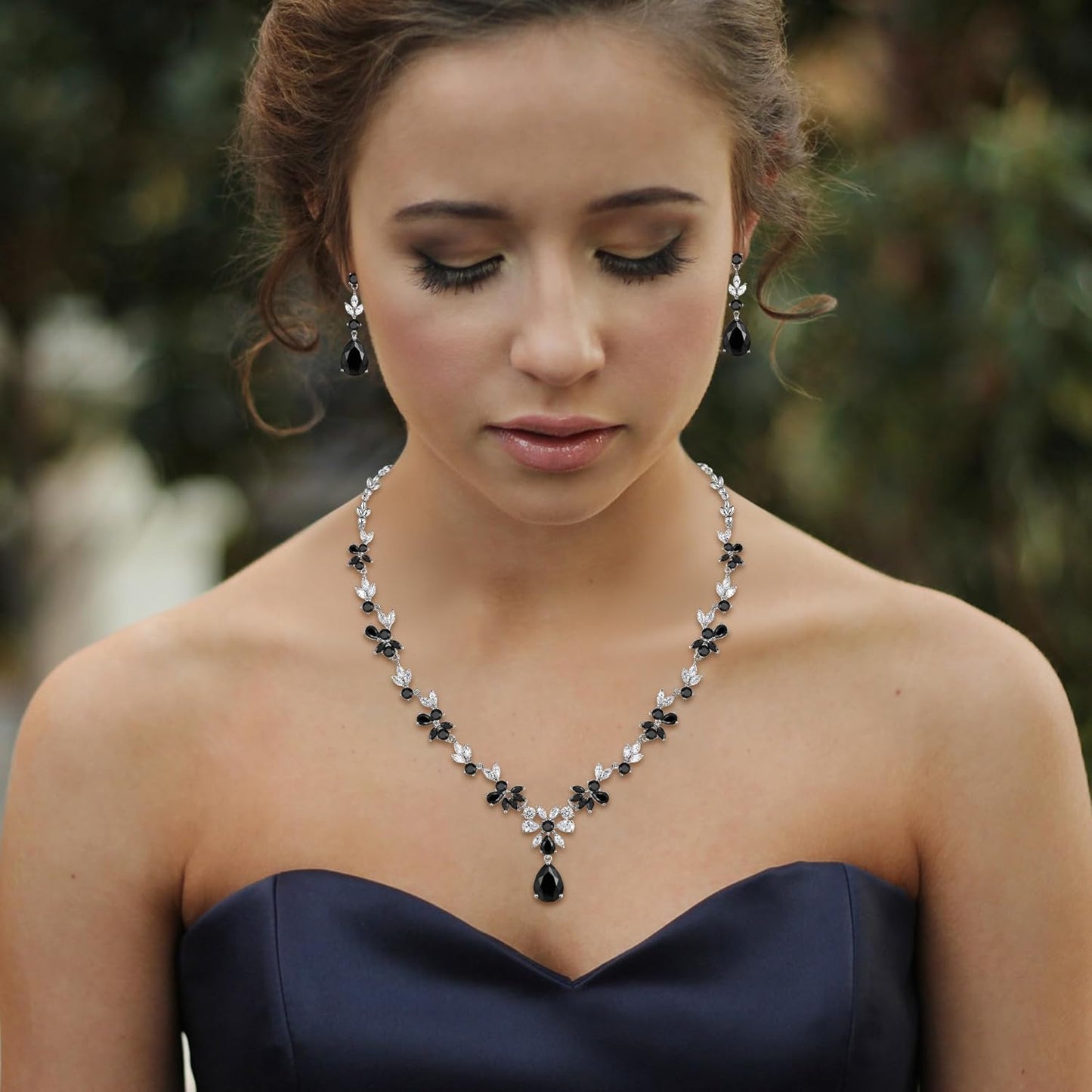 Crysdue Wedding Jewelry Set for Women, Floral Leaf Vine Teardrop Necklace Dangle Earrings Bracelet and Hair Comb, Cubic Zirconia Elegant Party Prom Jewellery for Bridal Bridesmaid