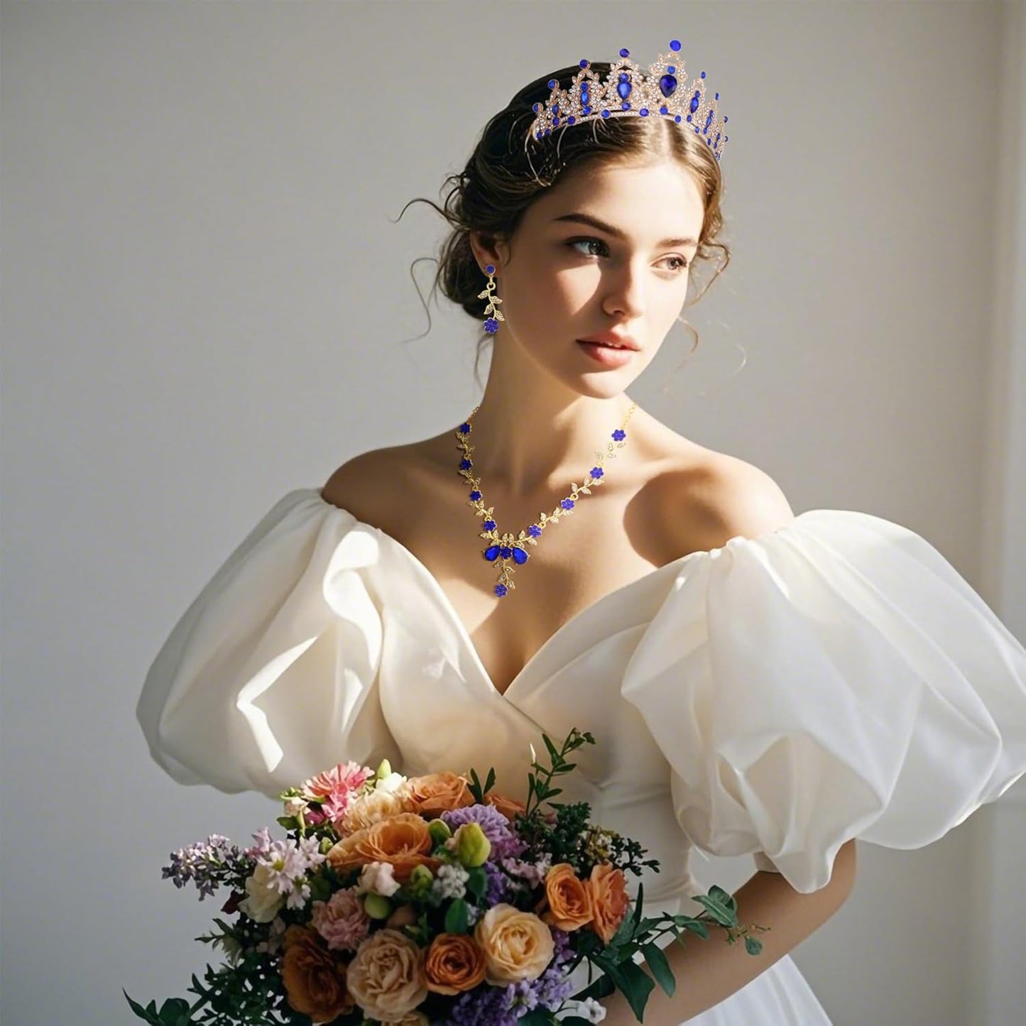 Kamirola Tiaras and Crowns for Women,Tiaras Earrings Necklace, Crystal Bridal Jewelry Set, Costume Party Halloween Prom Pageant Jewelry for Women(TR45)