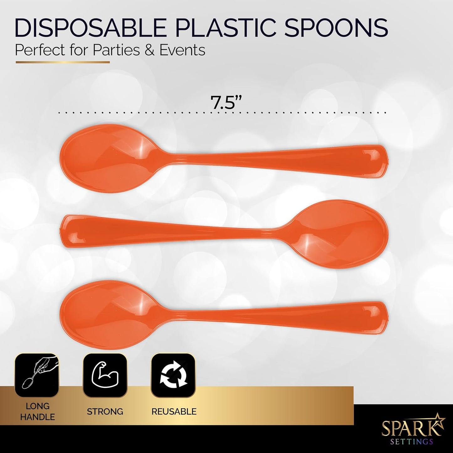 Disposable Orange Plastic Spoons - Heavy Duty, Ideal for Hot & Cold Food, Perfect for Home, Office, School, Parties & Weddings - 50 Pack