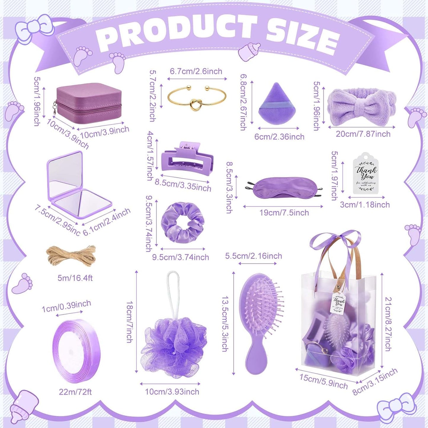 74Pcs Baby Shower Prizes for Game Winners Baby Shower Favors Gifts including Headband Hair Brush Jewelry Box with Gift Bag for Baby Shower Game Prizes Wedding Bridal Shower Favors (Purple)