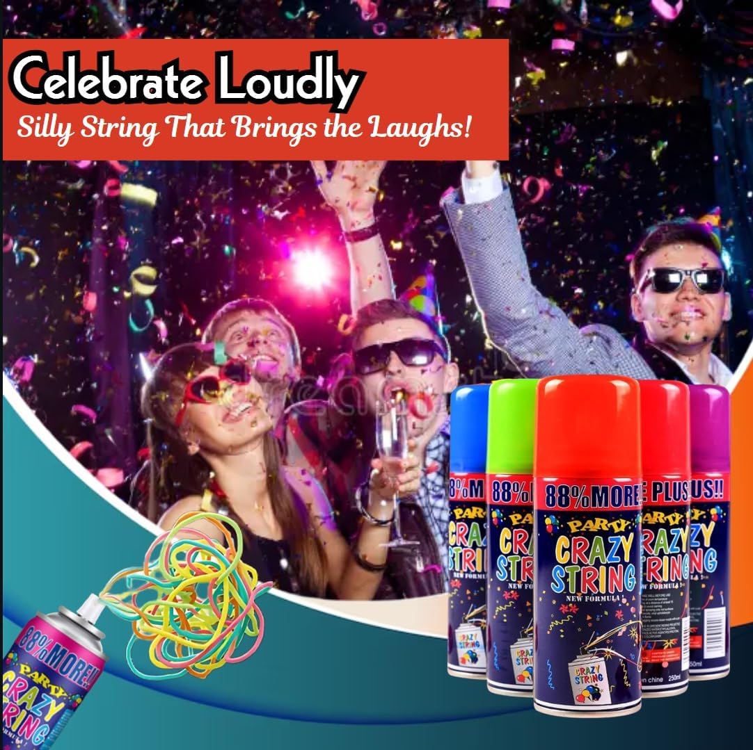 24 Pack of Party Streamer Spray, Party Favors, Fun Party Streamer Spray String in A Can, Perfect for Party Supplies for Parties & Events, Streamers Party Decorations